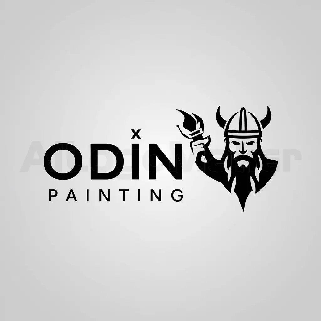 a logo design,with the text "Odin Painting", main symbol:Viking Painter,Minimalistic,be used in Construction industry,clear background
