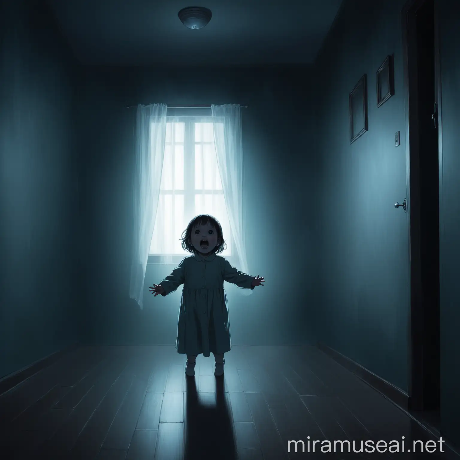 the ghost of a small child screams in the room