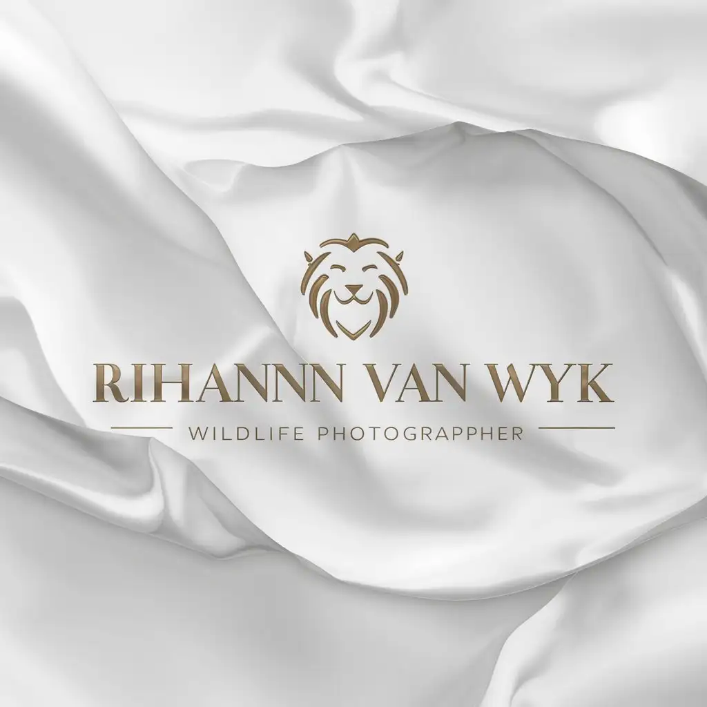 a logo design,with the text "Rihann van Wyk Wildlife Photographer", main symbol:create a luxury logo design. this logo should include a lion head. preferred color is gold. must be a white luxury stationery design mockup,Moderate,clear background