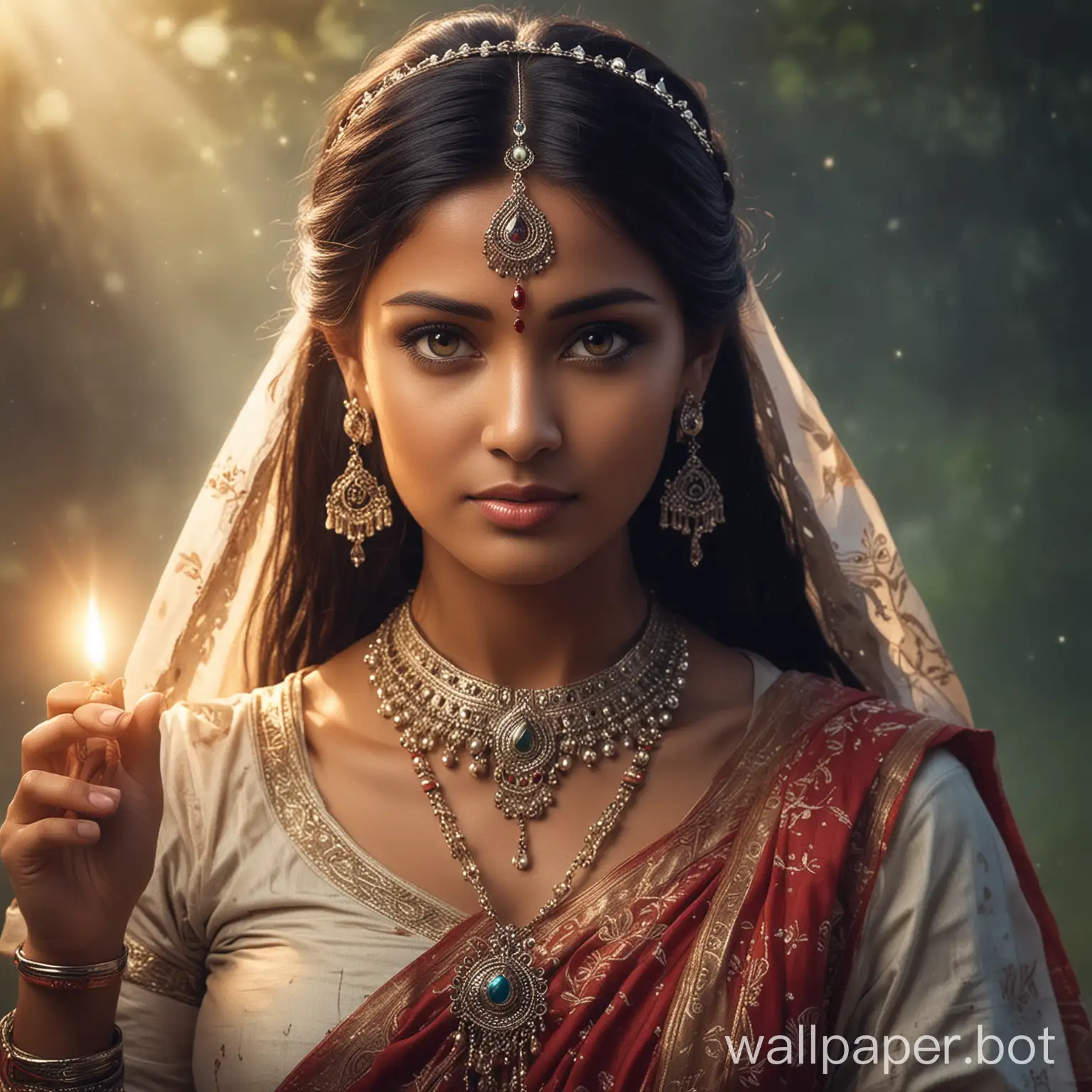 Mystical Indian Lady in Traditional Attire and Ornate Jewelry ...