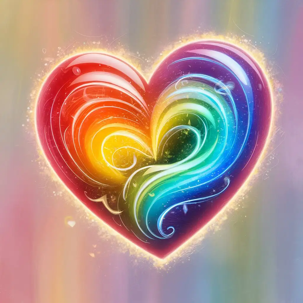 create an animated heart that has a rainbow inside of it.