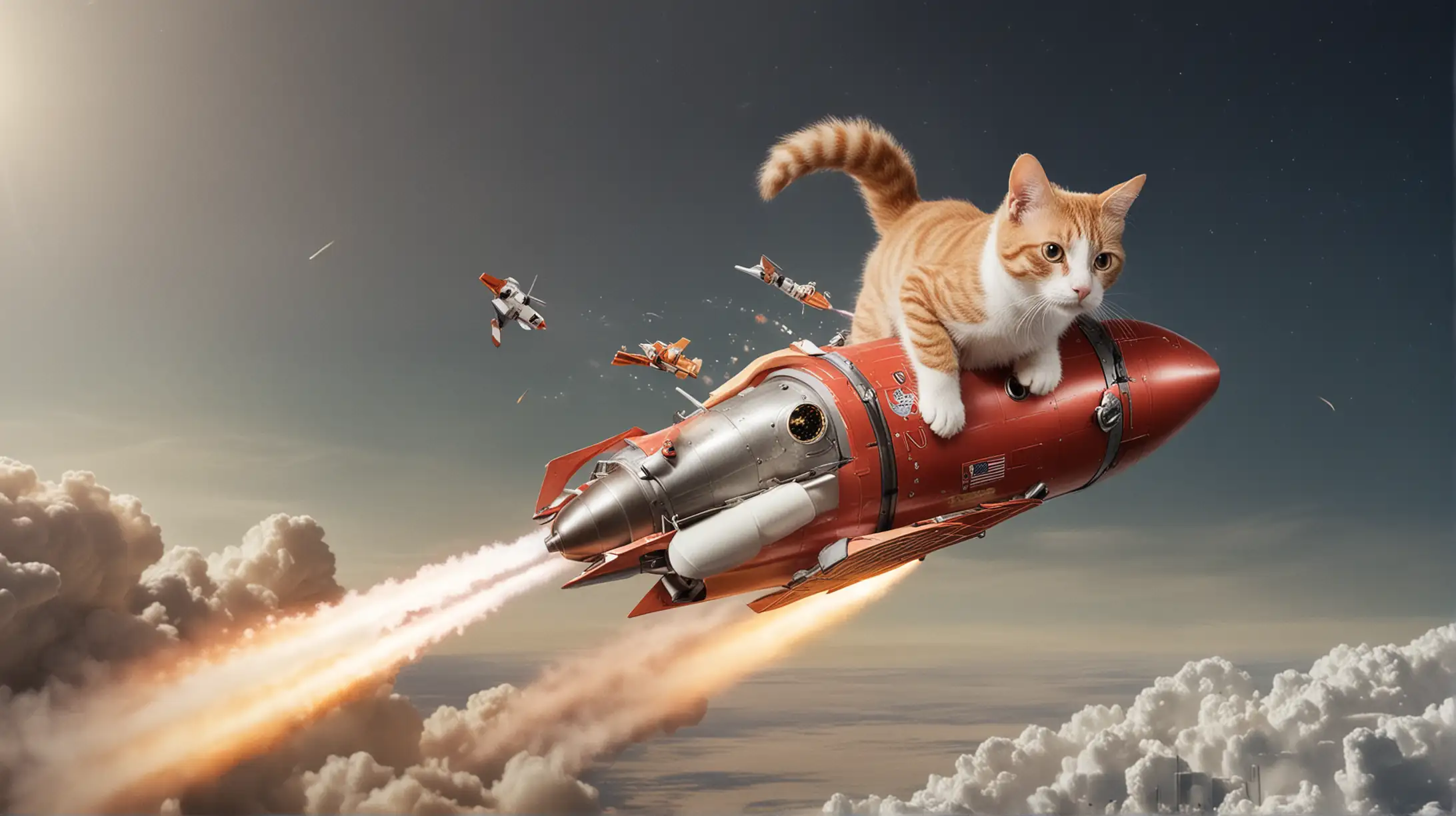 A cat flying in a rocket, basically a rocket cat