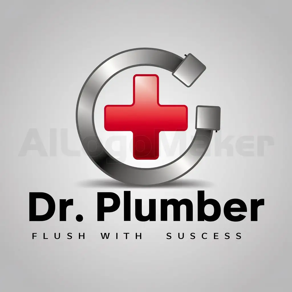 a logo design,with the text "Dr. Plumber", main symbol:main symbol will be + plus in a Plumbing fittings circle border. plus will red color and circle will steel color,Moderate,be used in Flush with success industry,clear background