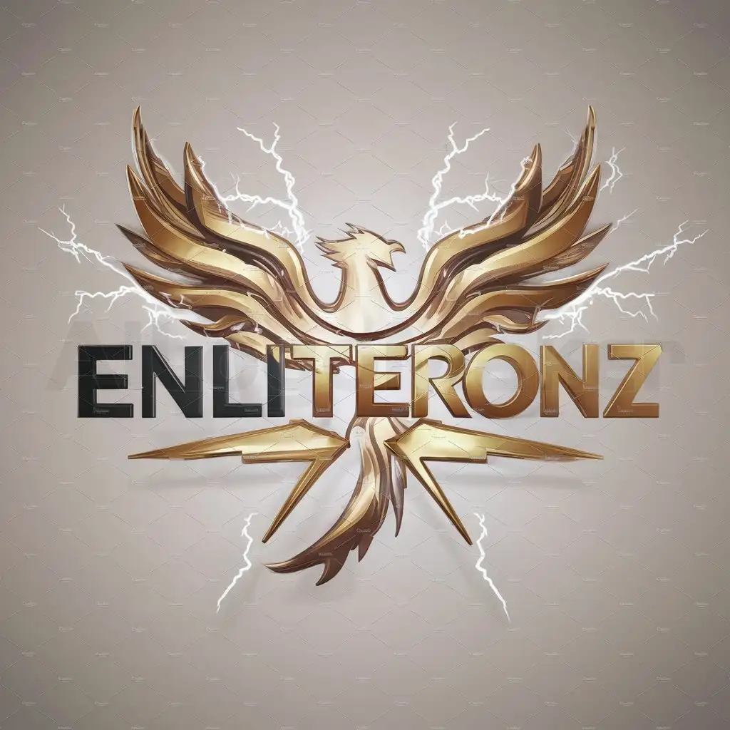 a logo design,with the text "ENLITERONZ", main symbol:golden metallic phoenix and thunder,Moderate,clear background