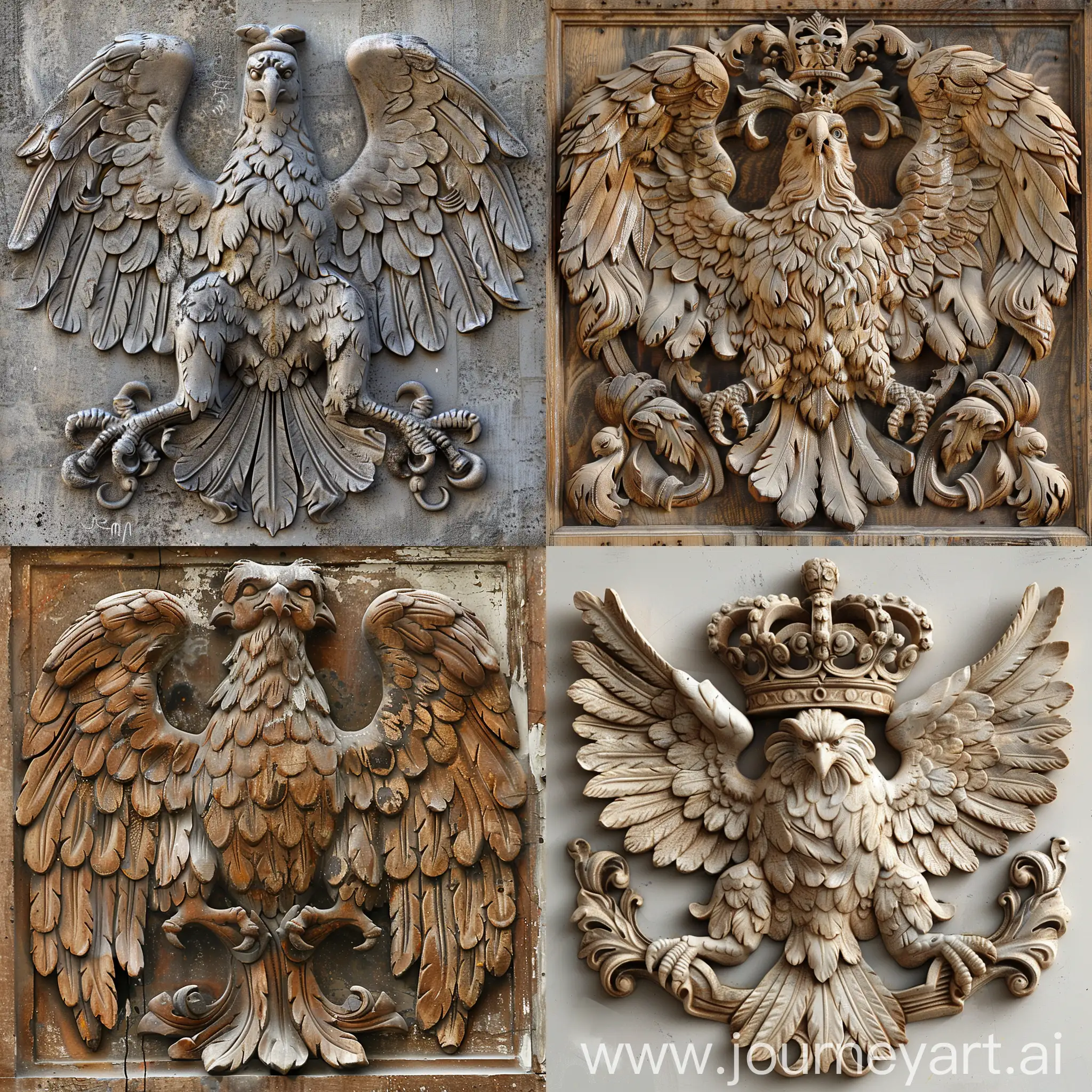 A relief of a double headed eagle on a coat of arms