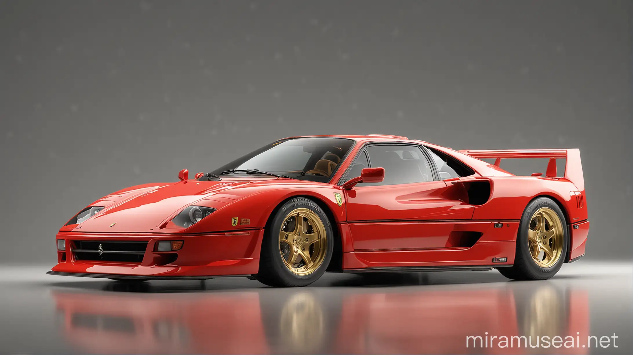 Luxurious Ferrari F40 3D Rendering in Super Reflective Red and Lime Green
