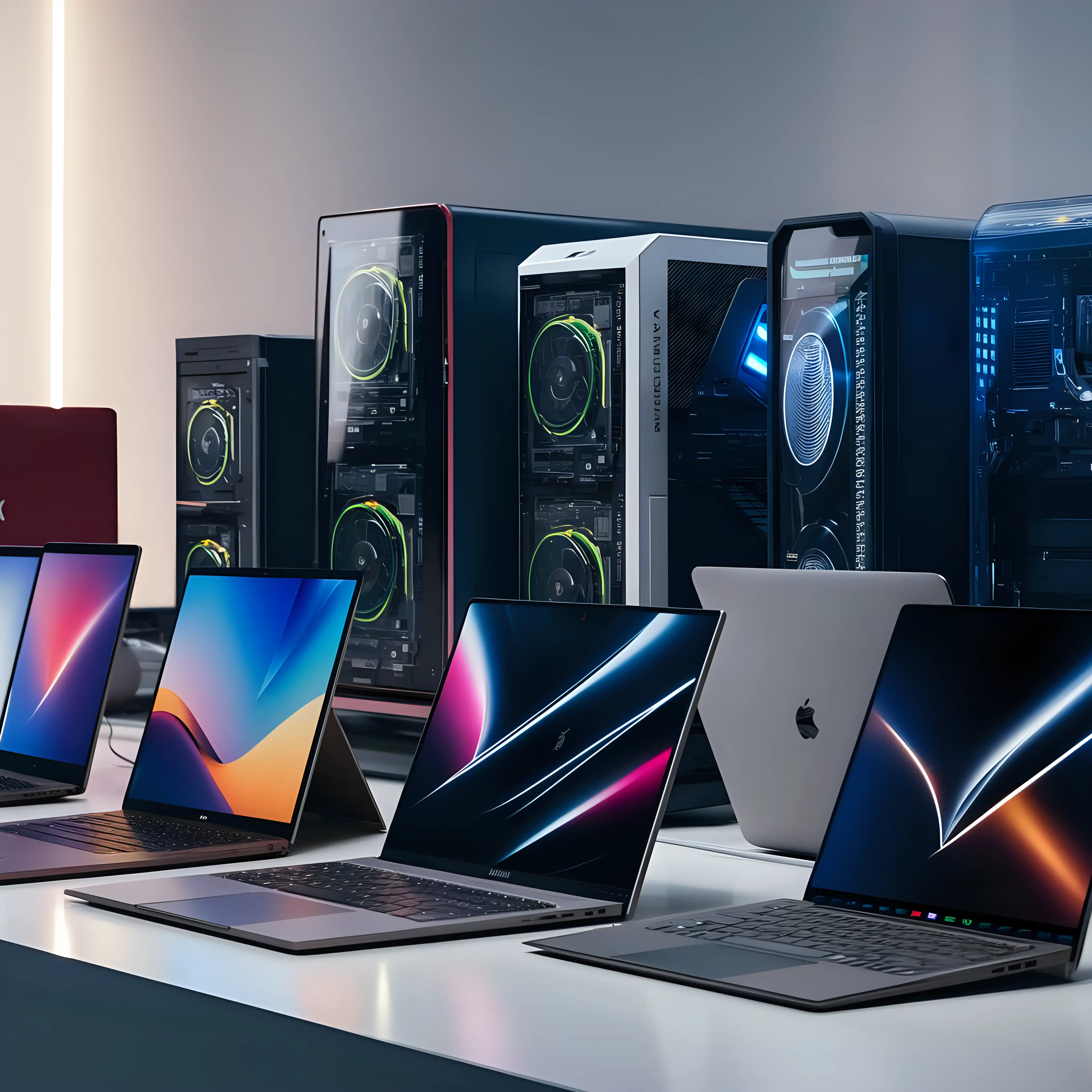 CuttingEdge Laptops and Desktop PCs Showcase in Realistic Photo