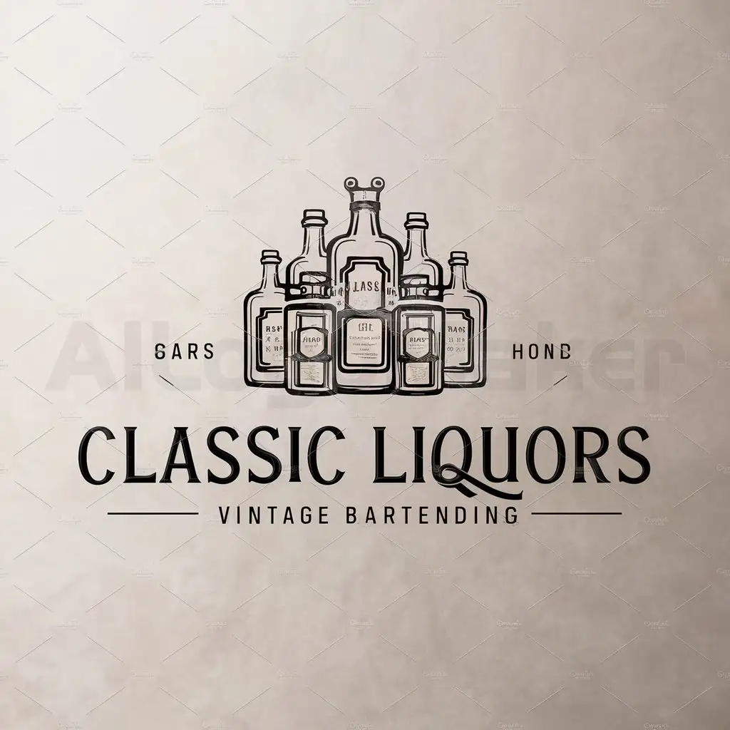 LOGO-Design-For-Classic-Liquors-Vintage-Bartending-Elegant-Typography-with-Vintage-Liquor-Bottles-on-Clear-Background