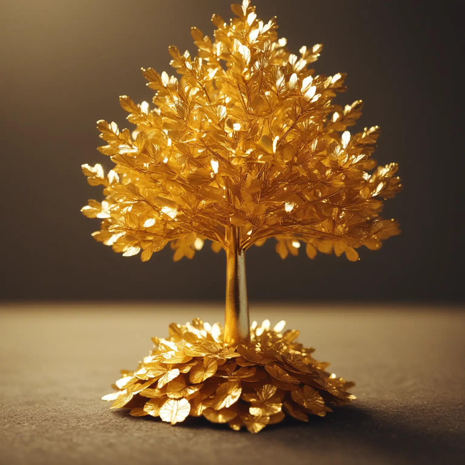 Golden Little Tree in Magical Forest Illuminated by Sunlight