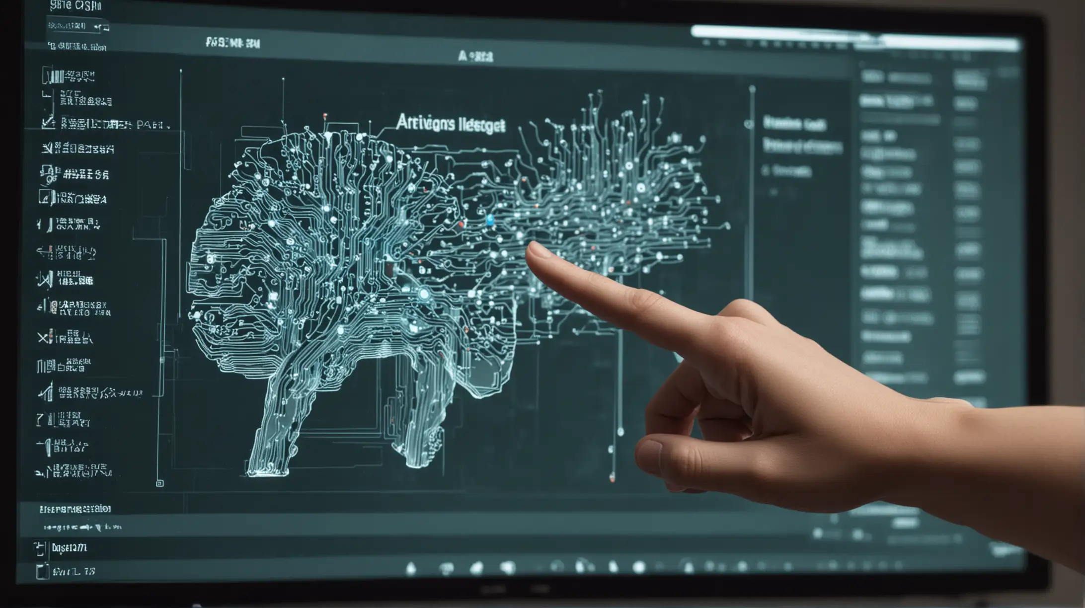 Digital Innovation Pointing Finger at Artificial Intelligence Algorithms on Computer Screen