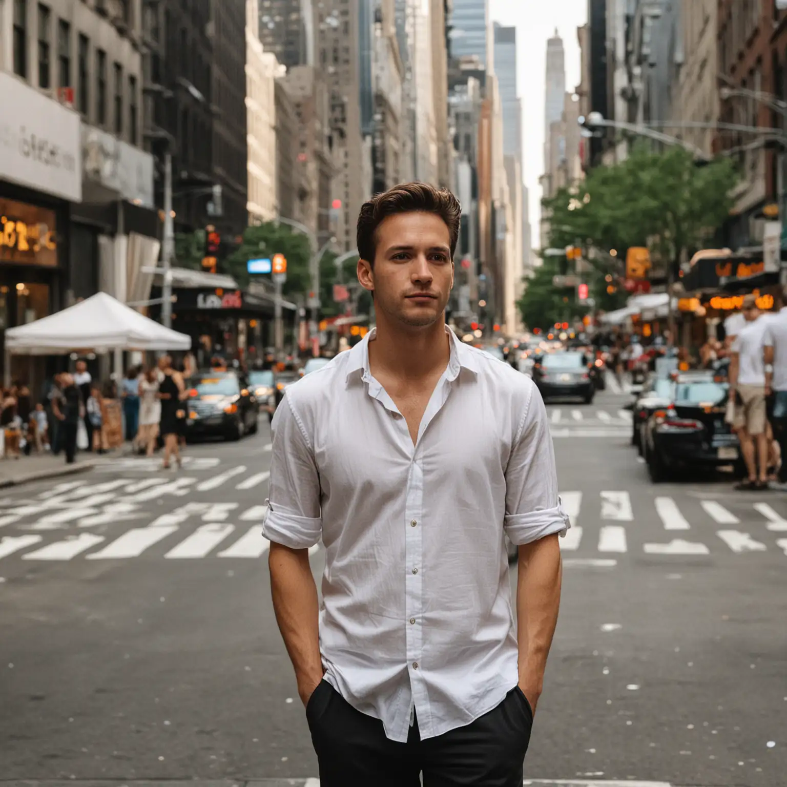 Man in White Shirt Standing on New York City Street