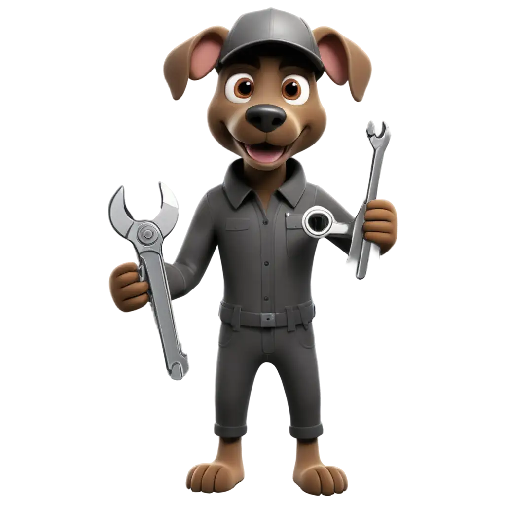 humanoid  dog holding a wrench
