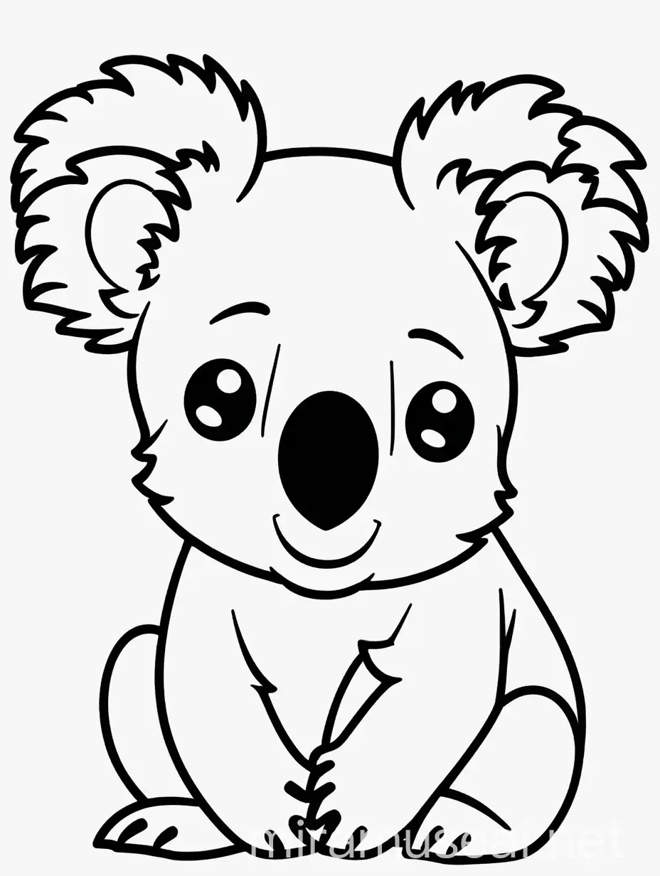 simple black line cute koala, black and white full page coloring page for kids, no borders, simple, shapes with black lines, printable outlined art, thin lines, no shades, crisp lines –style 4b –v4-, white background