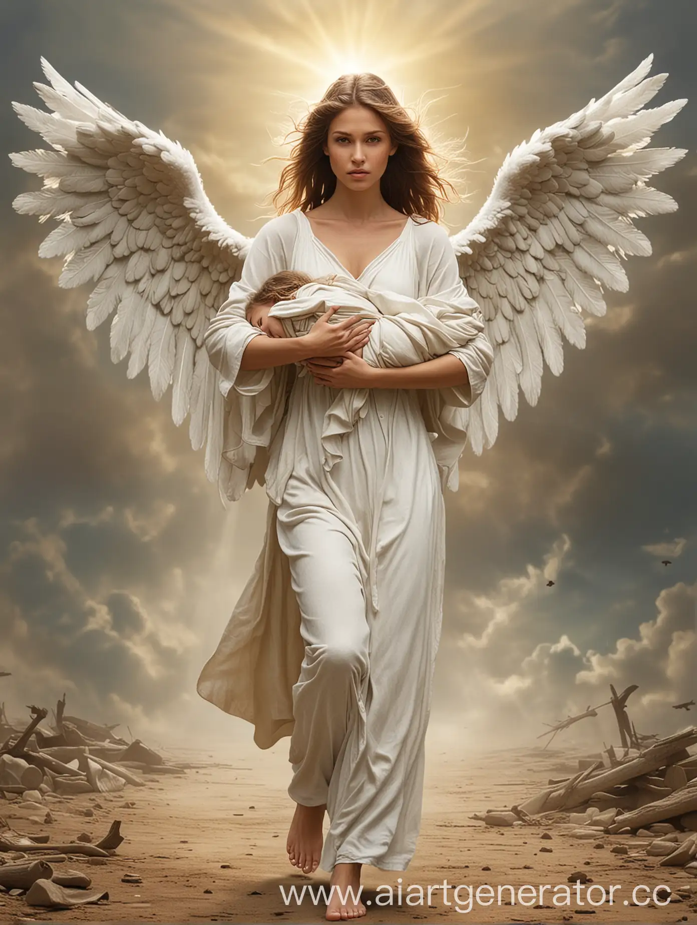 Ангел несет на руках женщину
