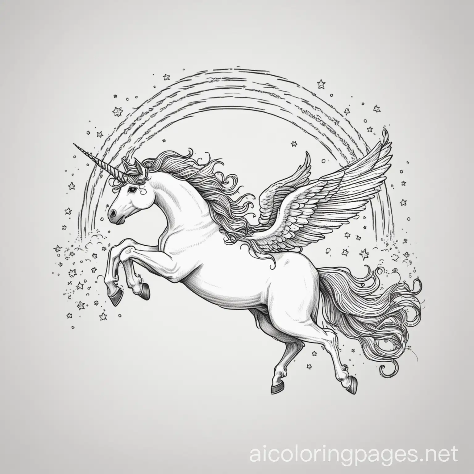 Flying-Unicorn-Coloring-Page-Whimsical-Line-Art-on-White-Background