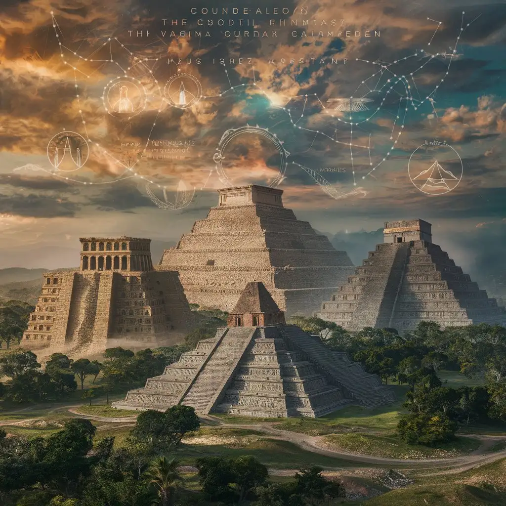 Interconnected Mythological Symbolism Sumerian Egyptian and PreColumbian Pyramids Amidst a Shared Sky