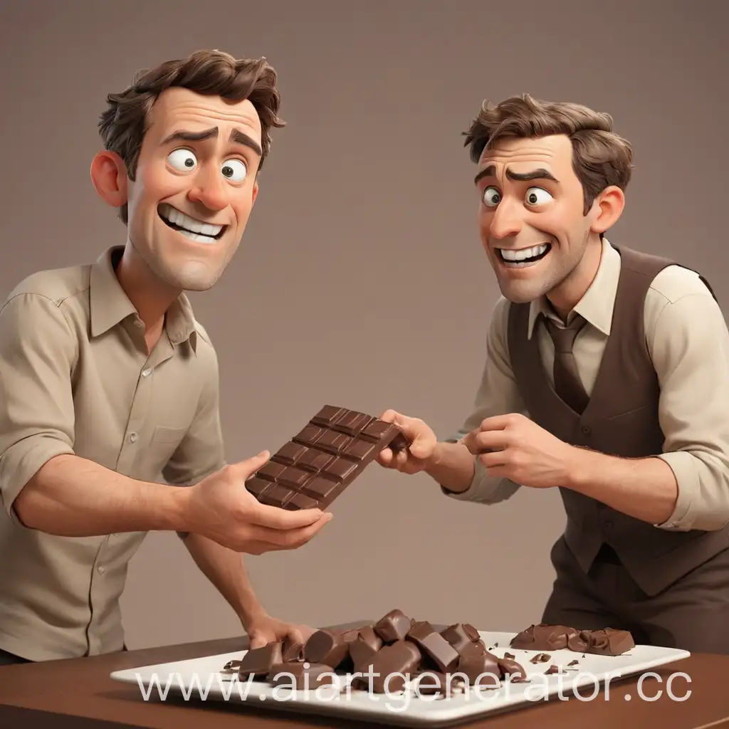 мультяшный мужчина передает мужчине шоколадку попробуй