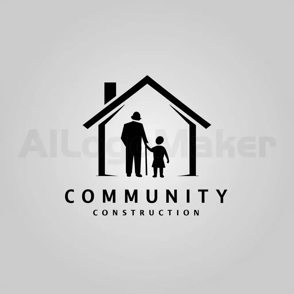 a logo design,with the text "Community of all ages, elderly, children", main symbol:house, old man, child,Minimalistic,be used in Construction industry,clear background