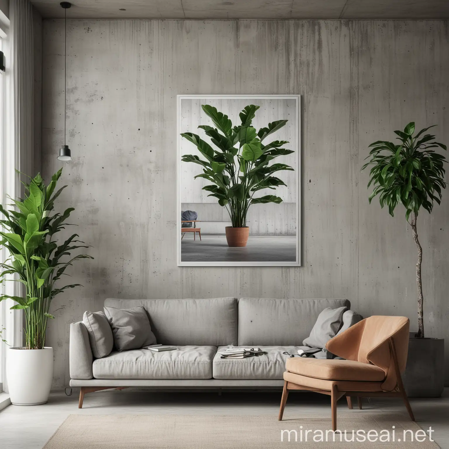 Modern Living Room Interior with Poster and Sofa Chairs