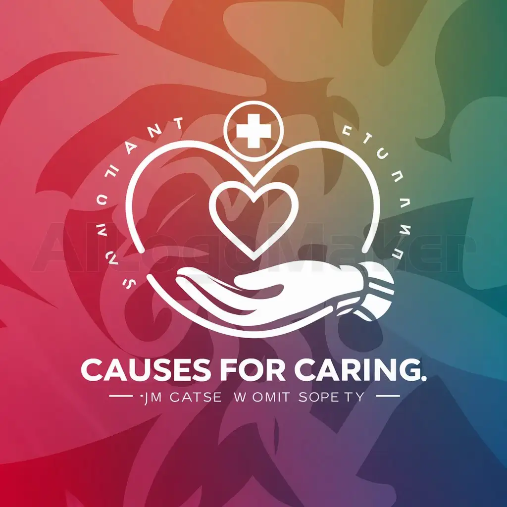 a logo design,with the text "Causes for Caring", main symbol:Love: Symbolize compassion and care. Caring: Emphasize nurturing and support. Charity: Highlight altruism and giving. Medical Care: Subtle elements like a heart, cross, or bandage to connect to healthcare. Fundraising: Represent generosity and donations. Warm Colors: Use reds, pinks, or oranges to evoke warmth and empathy. Trust and Safety: Use blues or greens to suggest reliability and health. Iconic: Simple yet memorable symbols. Contrast: Elements that draw the eye towards the center. Small Sizes: Clear and recognizable even when scaled down. Vector Format: Ensuring scalability and clarity in .ai and .eps formats. Black and White: Must be effective without color. Fonts: Common or freely available fonts.,Moderate,clear background