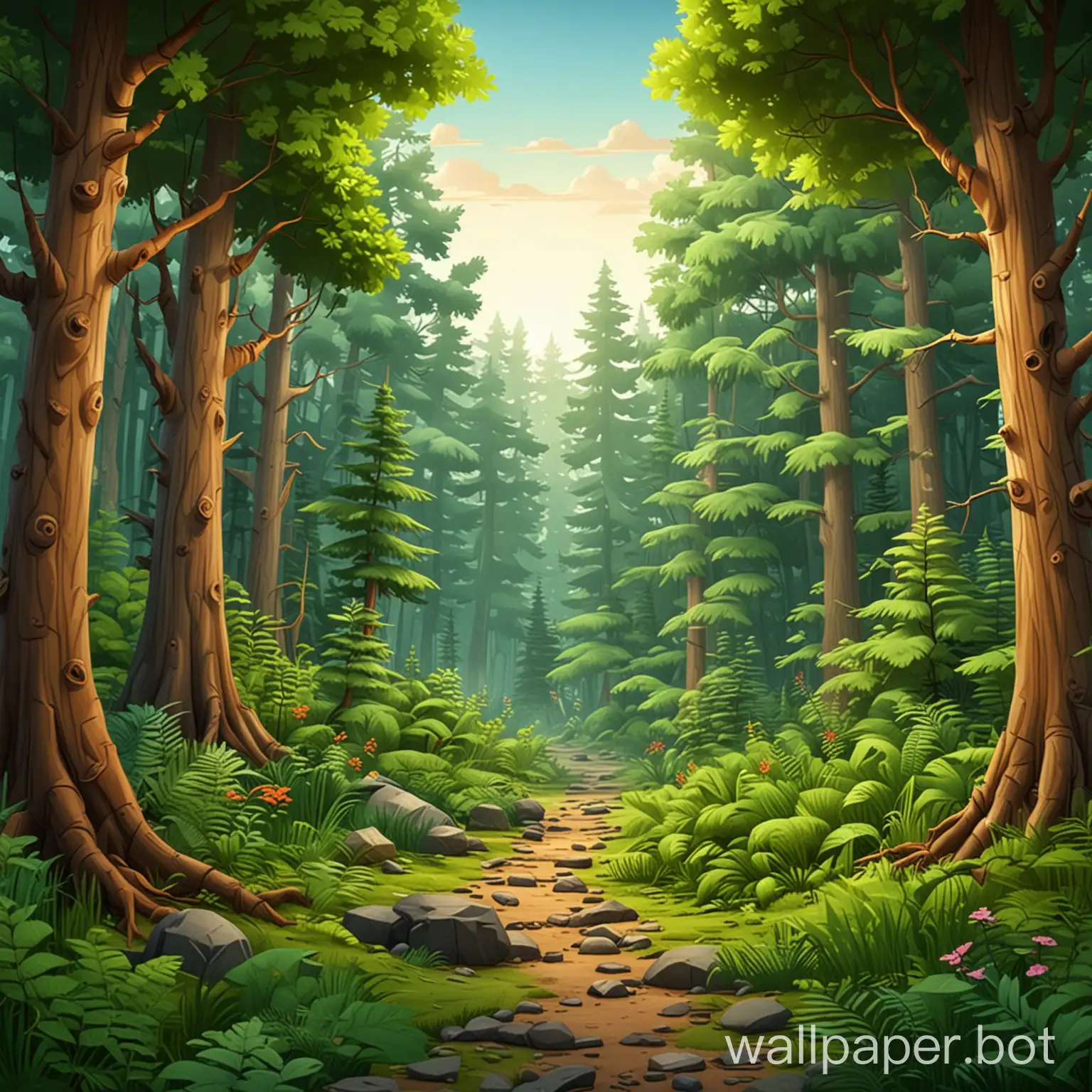 Cartoon NO realistic forest background