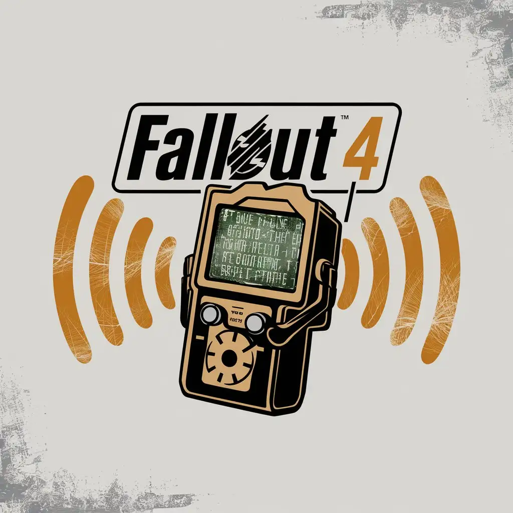 a logo design,with the text "FALLOUT 4", main symbol:MY PIPBOY CAUGHT AN UNKNOWN RADIO STATION,Moderate,clear background