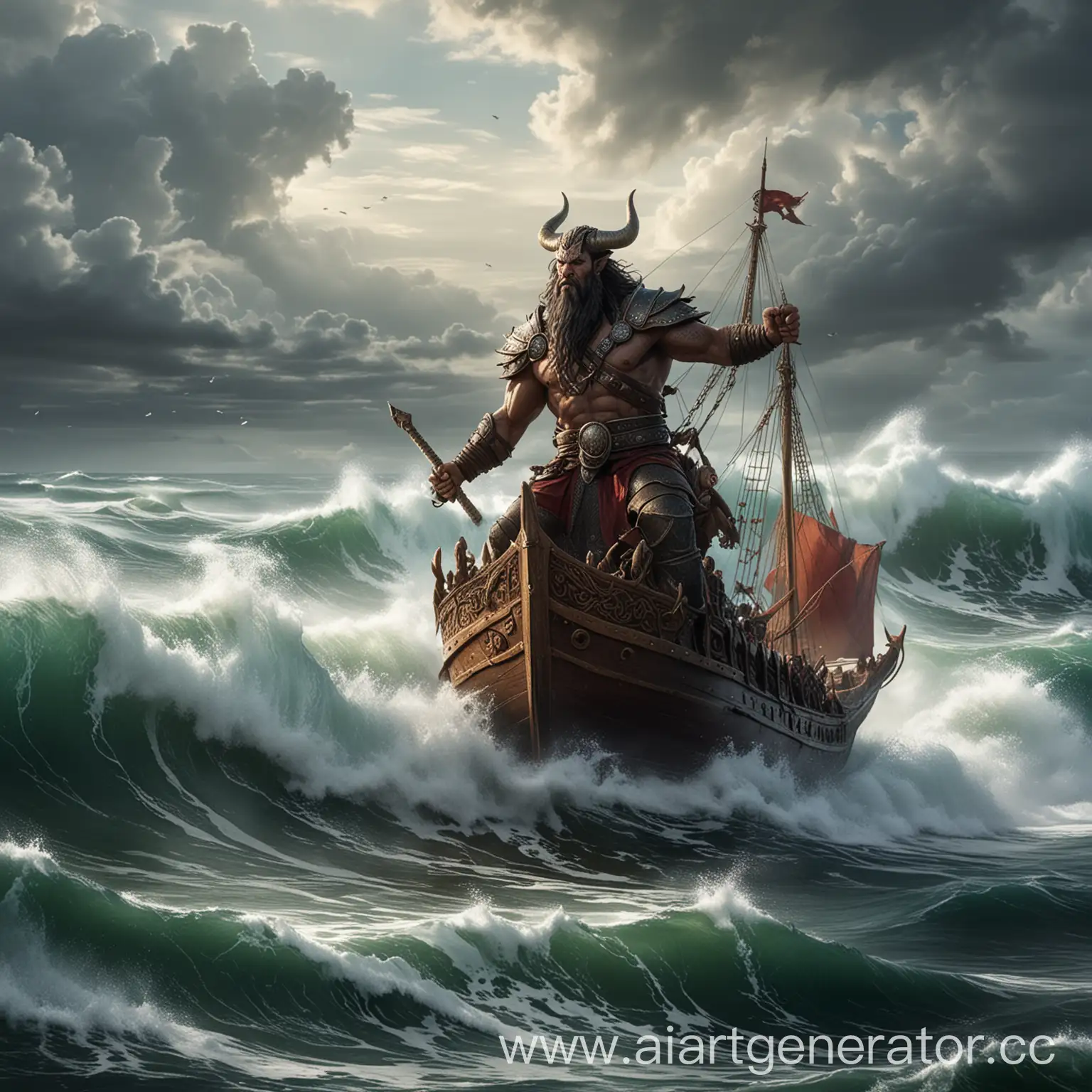 Viking-Drakkar-Sailing-Through-Treacherous-Waters