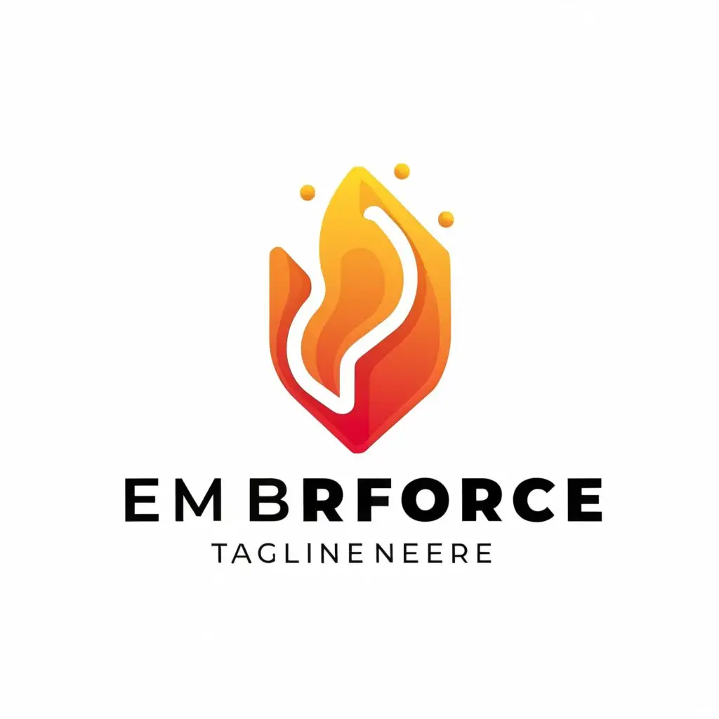 a logo design,with the text "EmberForce", main symbol:The logo for EmberForce features a sleek and minimalist design. It showcases an abstract representation of a flaming ember, symbolizing the intense energy and determination of the esports community. The ember is enclosed within a bold, angular frame, evoking a sense of strength and resilience. The color palette consists of warm tones of orange and red, reflecting the fiery nature of our brand. The clean lines and modern typography exude professionalism and focus, reinforcing our commitment to excellence in esports. Overall, the logo captures the dynamic essence of EmberForce, inspiring players to unleash their inner fire and conquer the gaming arena.,Minimalistic,be used in Sports Fitness industry,clear background