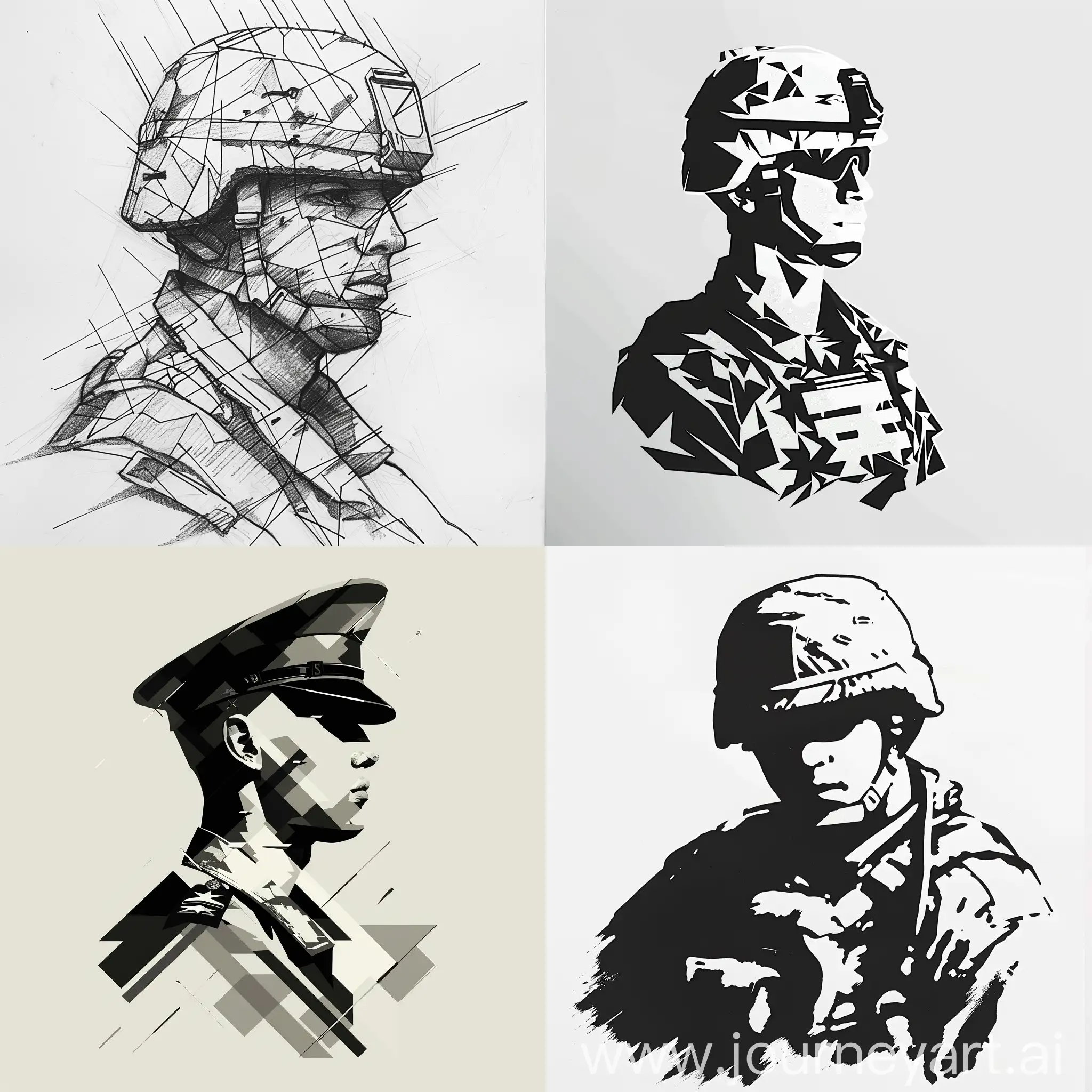 Contrasting-Emotions-Geometric-Soldier-Silhouette-Expressing-Rage-and-Calmness