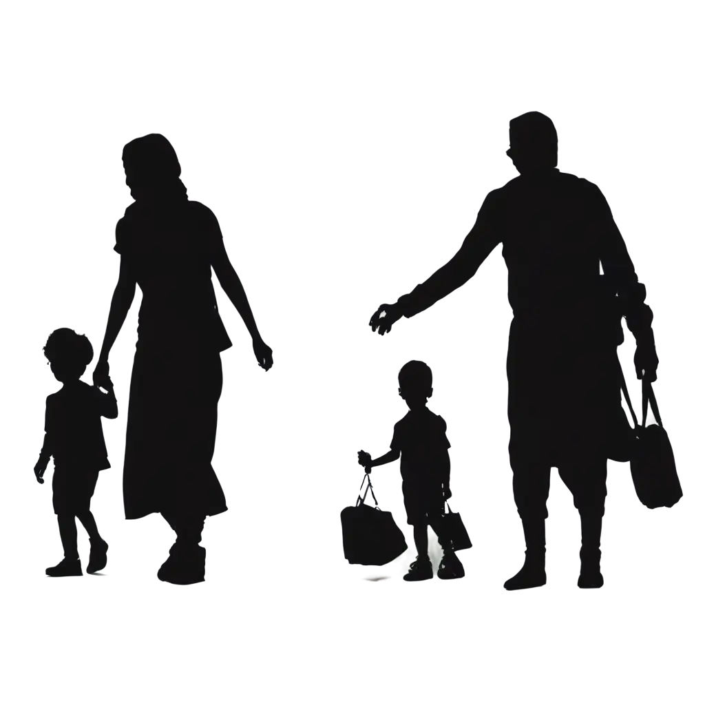 Refugees familly silhouette