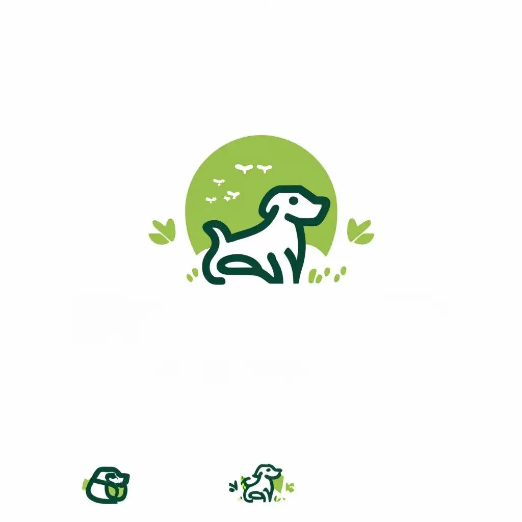 a logo design,with the text "Organic Lawn", main symbol:A dog with sunglasses, who has been clipped or groomed, is basking in the sun on a grassy lawn. There is a white background.,Minimalistic,be used in Animals Pets industry,clear background