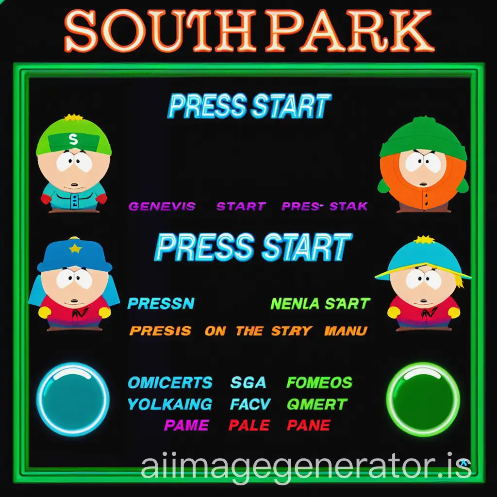 South park sega genesis game menu With letters below saying press start