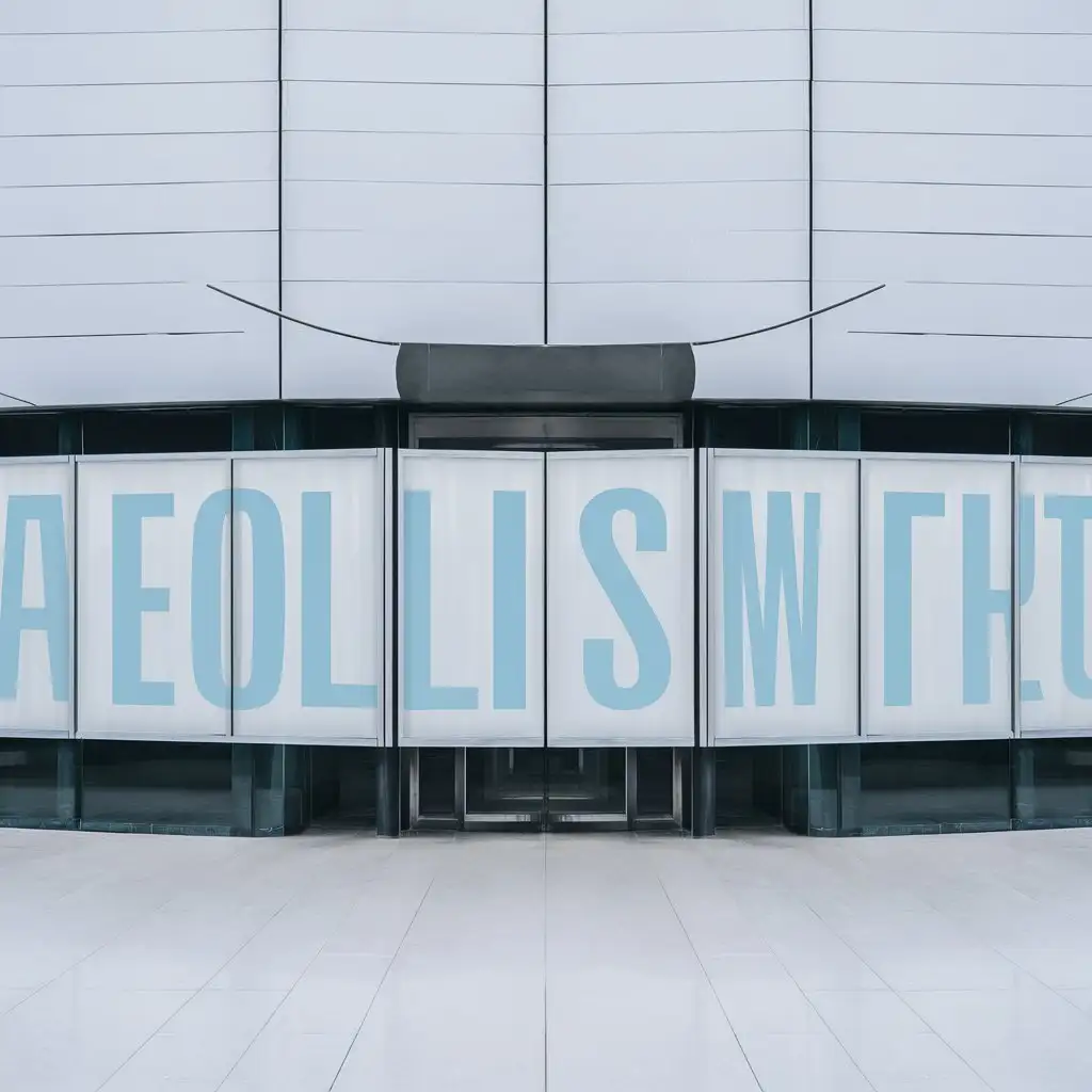 Реклама, Вывеска на фасаде перед входом, белый фон, светло-голубые буквы
