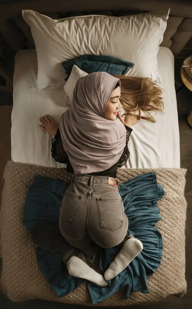 Beautiful-Teenage-Girl-in-Hijab-Resting-on-Bed