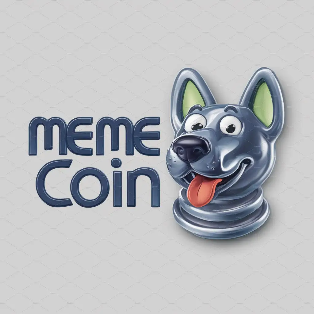 a logo design,with the text "meme coin", main symbol:create a 3d funny mascot meme dog. preferred color is silver blue  and light neon green,Moderate,clear background