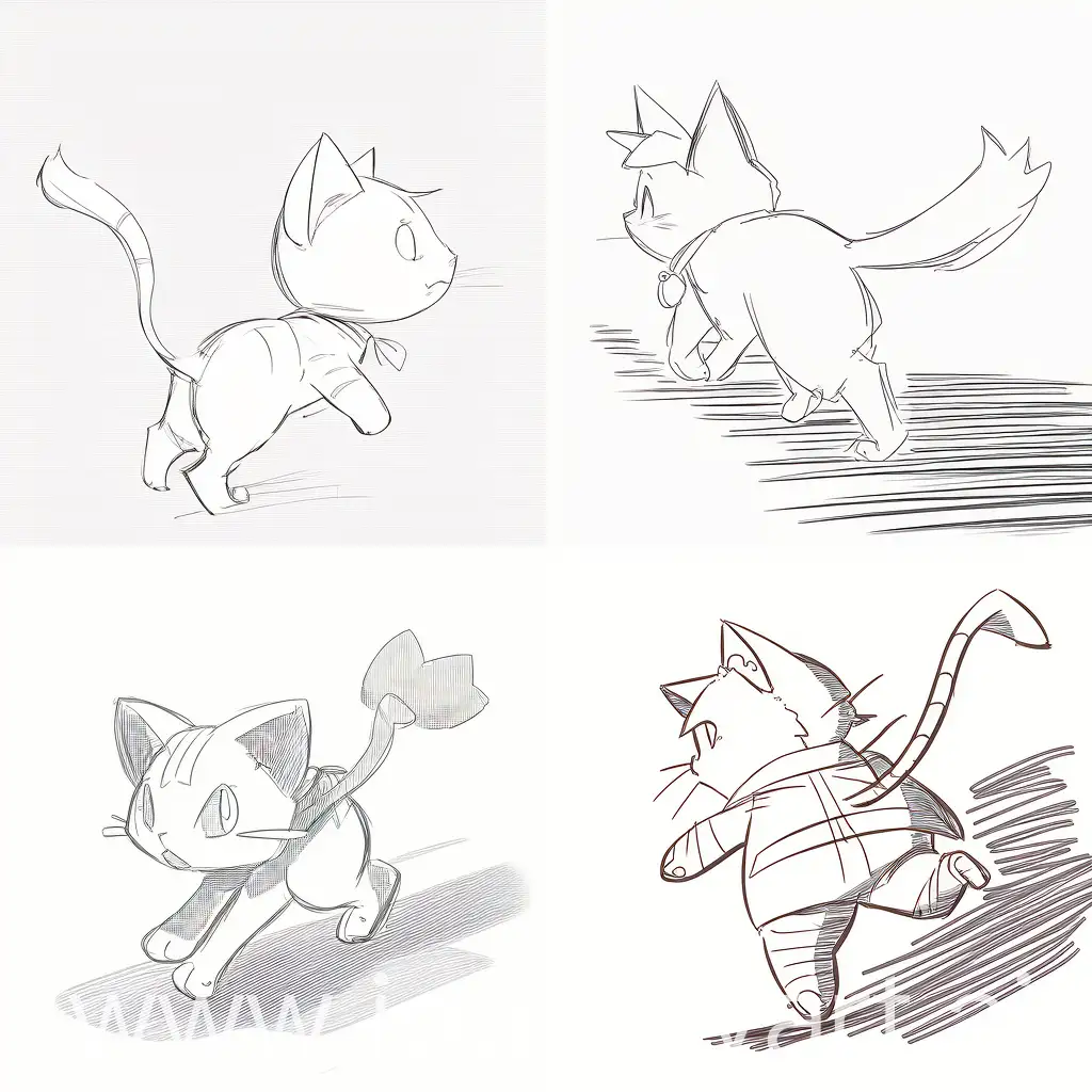 A cat, simple drawing, thick lines, walking