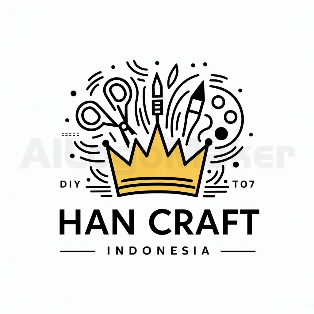 a logo design,with the text "Han Craft Indonesia", main symbol:yelow crown with scissor art diy craft brush paint,Moderate,clear background