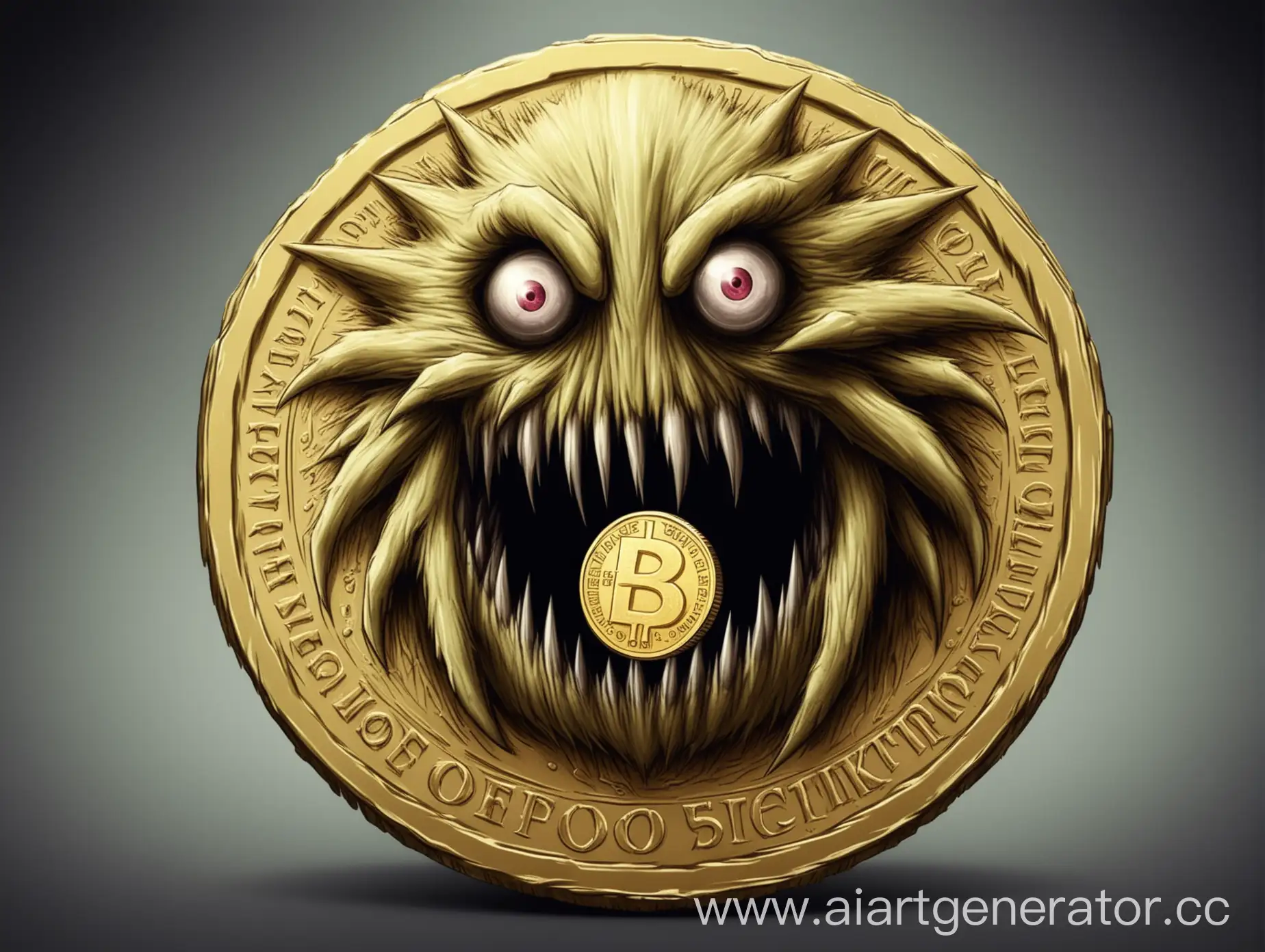 Sinister-CoinShaped-Monster-Emerging-in-Darkness
