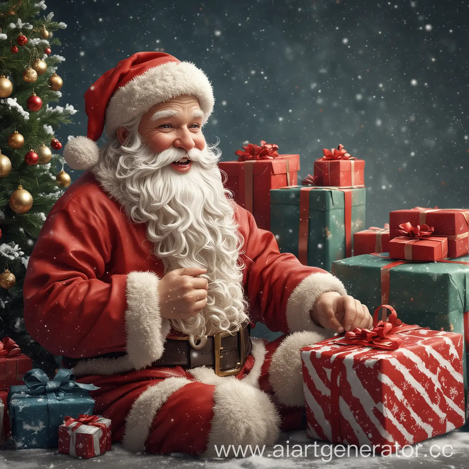 Cheerful-Santa-Claus-Delivering-Gifts-in-a-Winter-Wonderland