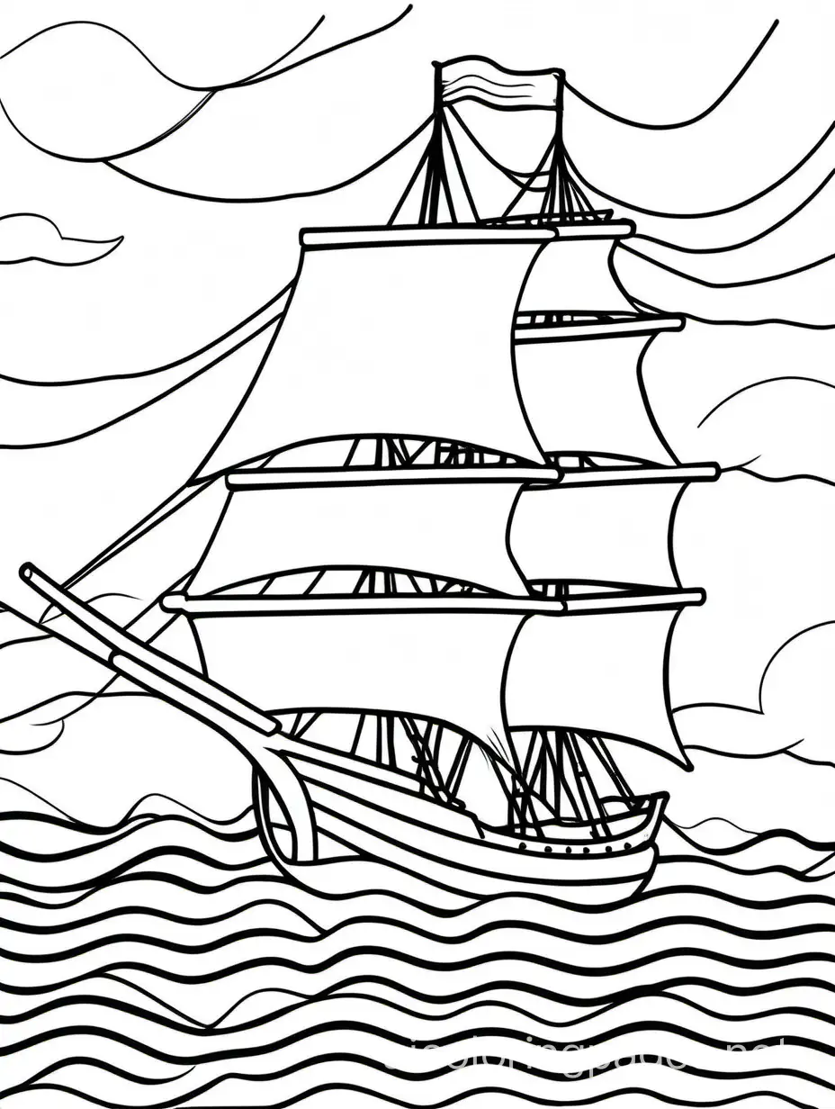 ship


, Coloring Page, black and white, line art, white background, Simplicity, Ample White Space. The background of the coloring page is plain white to make it easy for young children to color within the lines. The outlines of all the subjects are easy to distinguish, making it simple for kids to color without too much difficulty