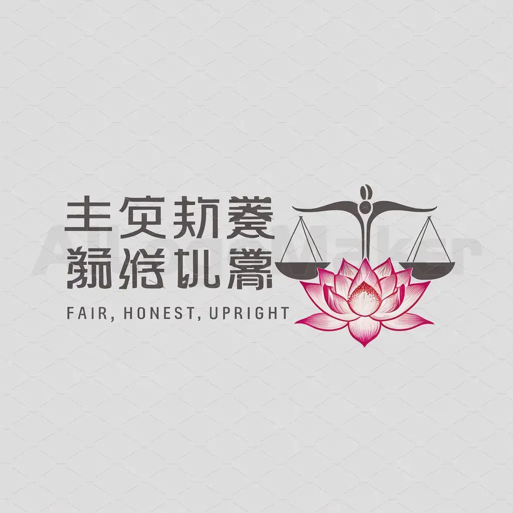 a logo design,with the text "fair, honest, upright (This is a direct translation of the Chinese words 公正廉洁, which mean being fair, honest, and upright)", main symbol:Lotus, balance scale,complex,be used in Legal industry,clear background