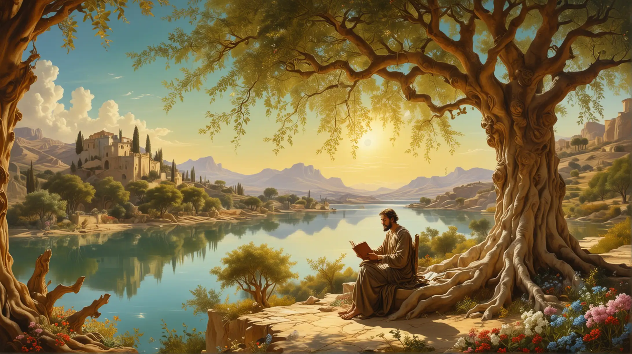 Fantasy Painting of Ancient Judea Landscape with Apostle Under Fig Tree ...