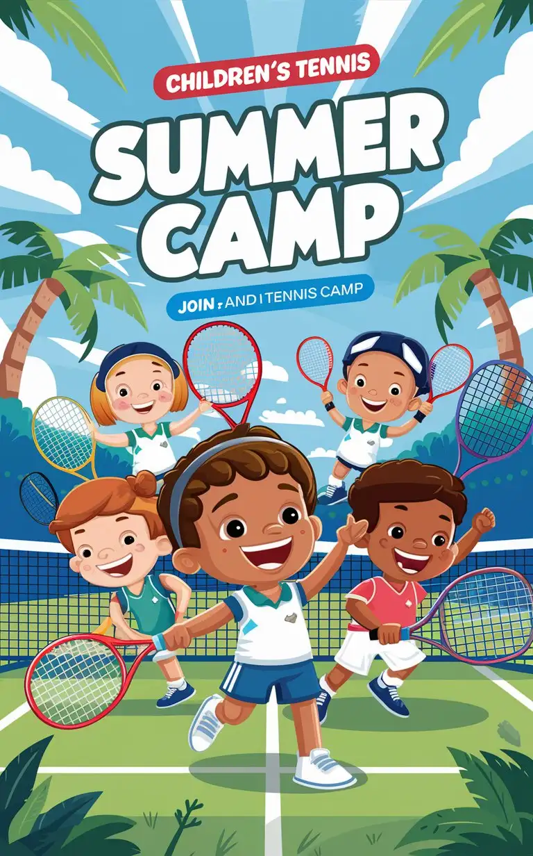 children's tennis summer camp activity poster