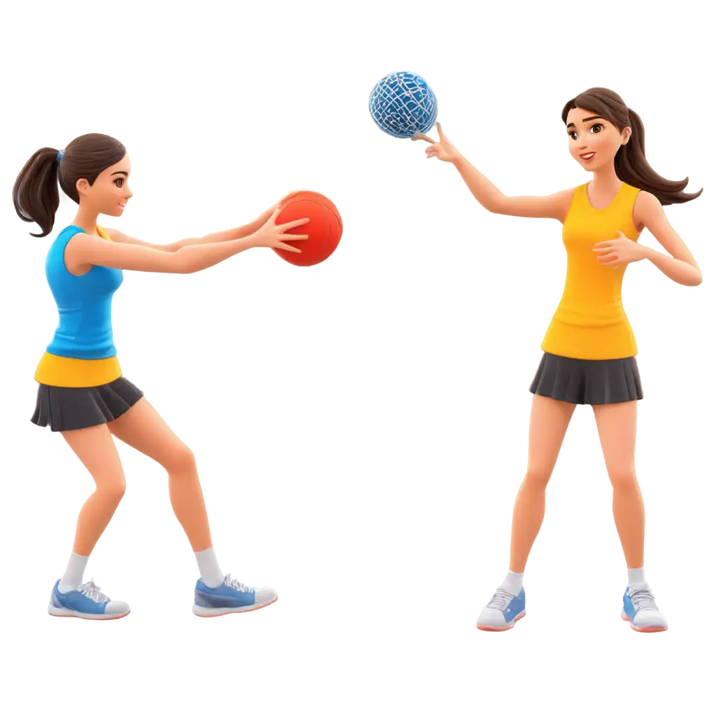 a netball left side  cartoon girl shooting a netball