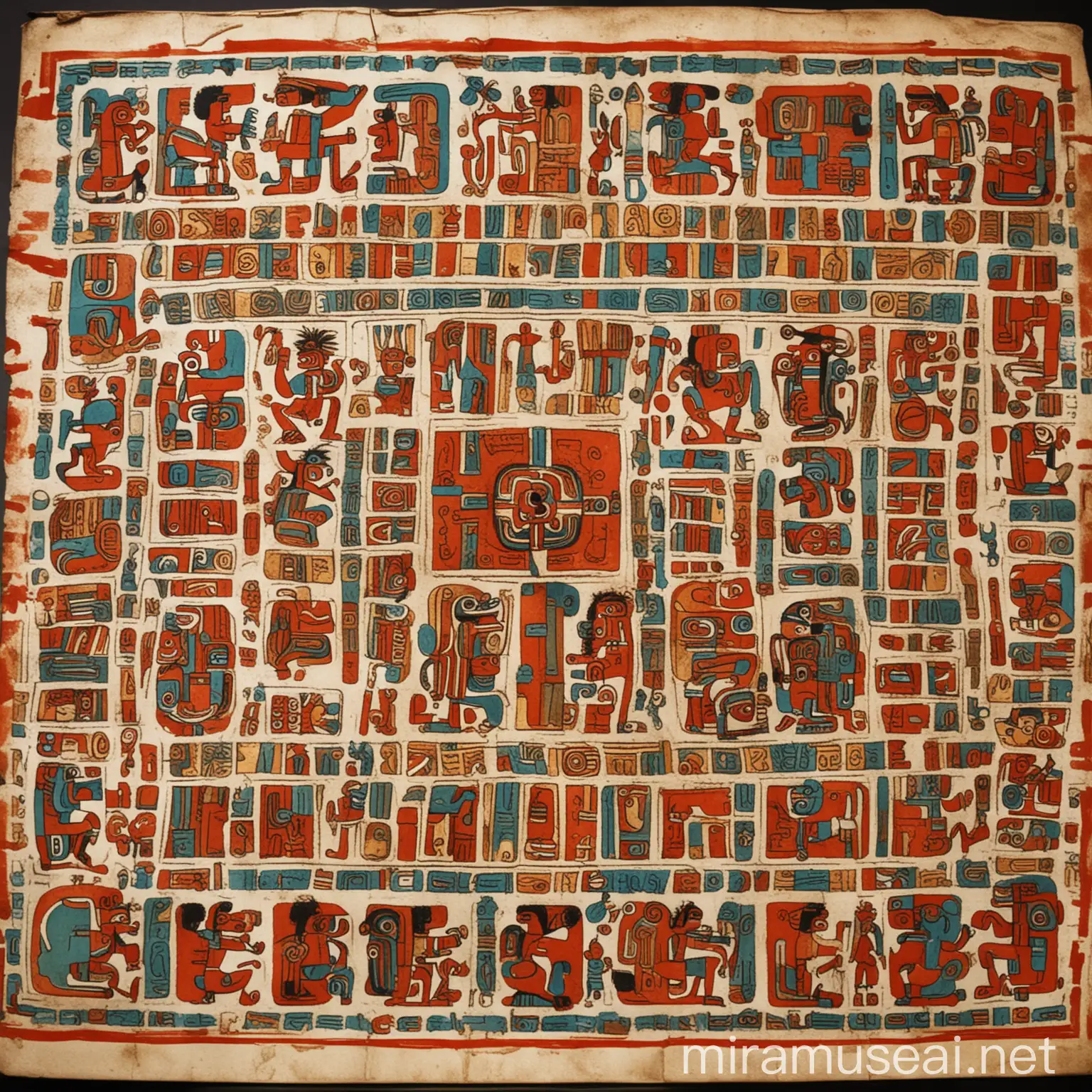 Pintura, Azteca, muy antiguo, códice, prehispánico, México, escritura azteca, símbolos Aztecas, colores 