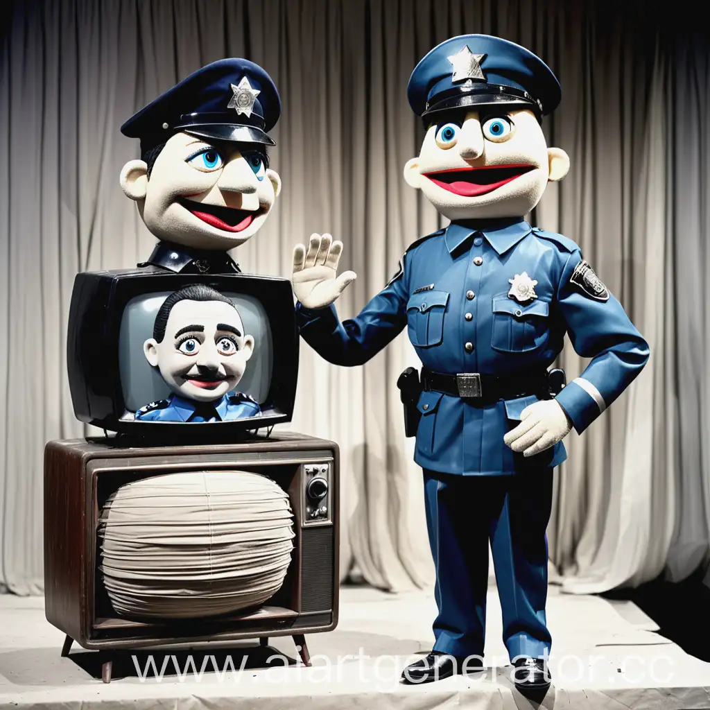 Vintage-TV-Show-Scene-Puppet-Policeman-in-a-Polluted-Paradise