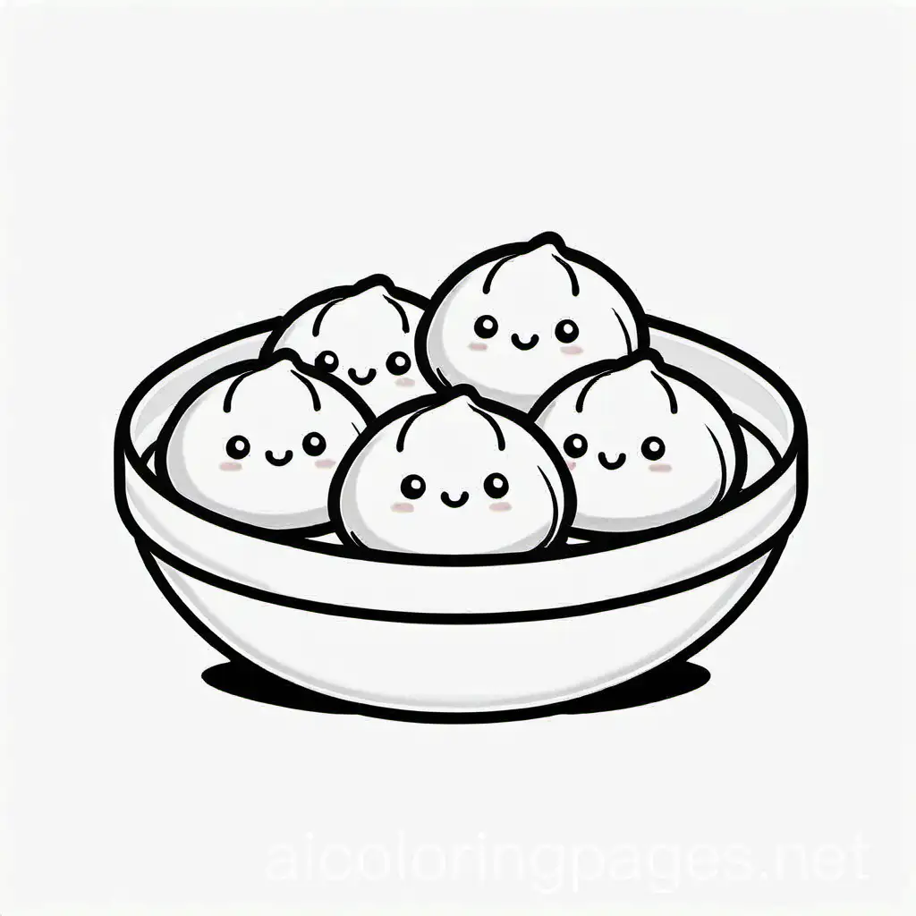 cute nd simple minimalistic dumplings coloring page, Coloring Page, black and white, line art, white background, Simplicity, Ample White Space. The background of the coloring page is plain white to make it easy for young children to color within the lines. The outlines of all the subjects are easy to distinguish, making it simple for kids to color without too much difficulty