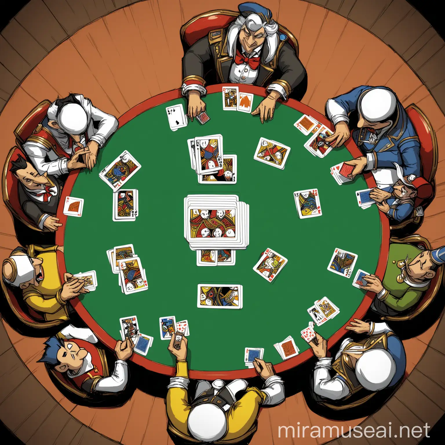Cartoon Characters Playing Card Game at Table