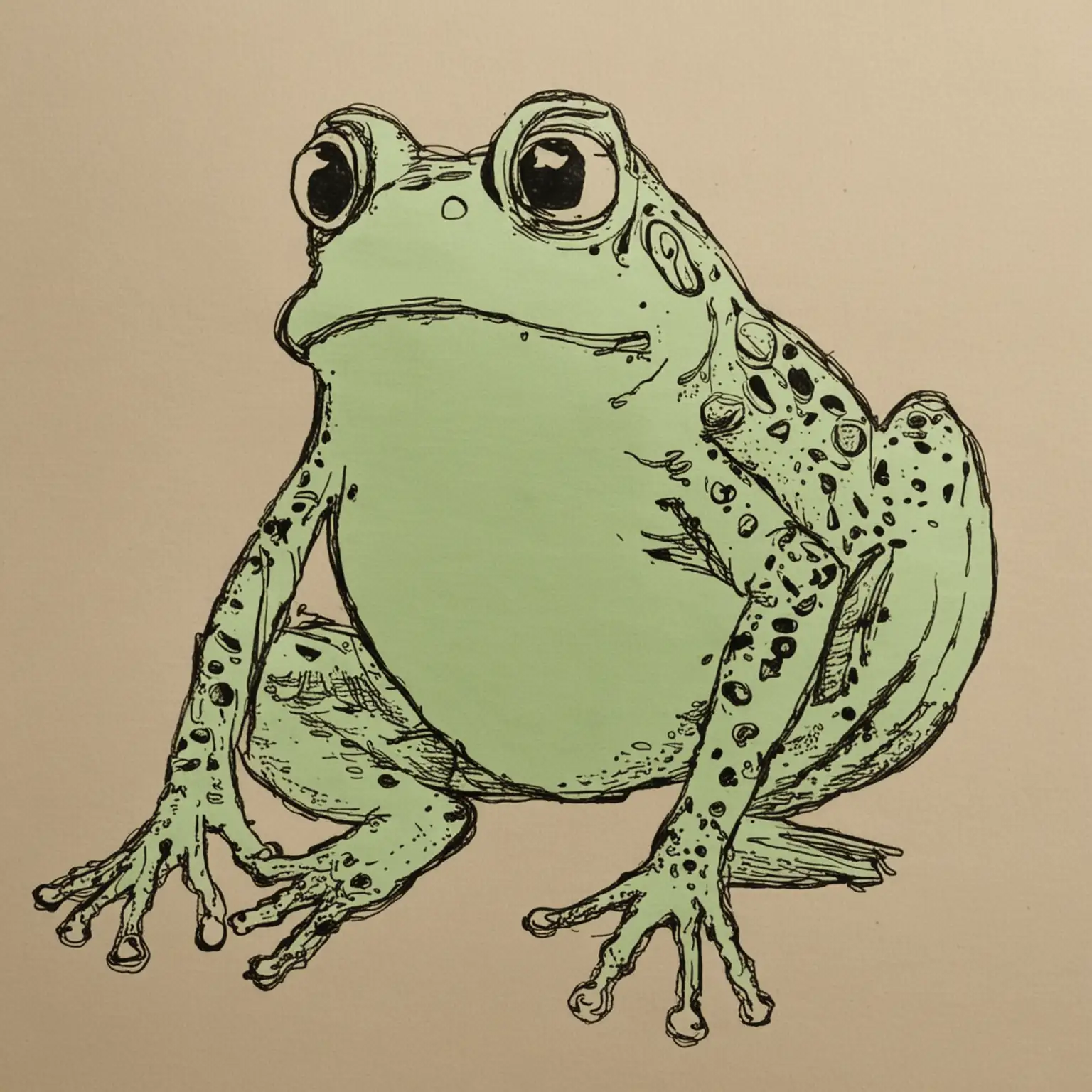 Colorful French Frog Drawing Outlined in Bold Lines