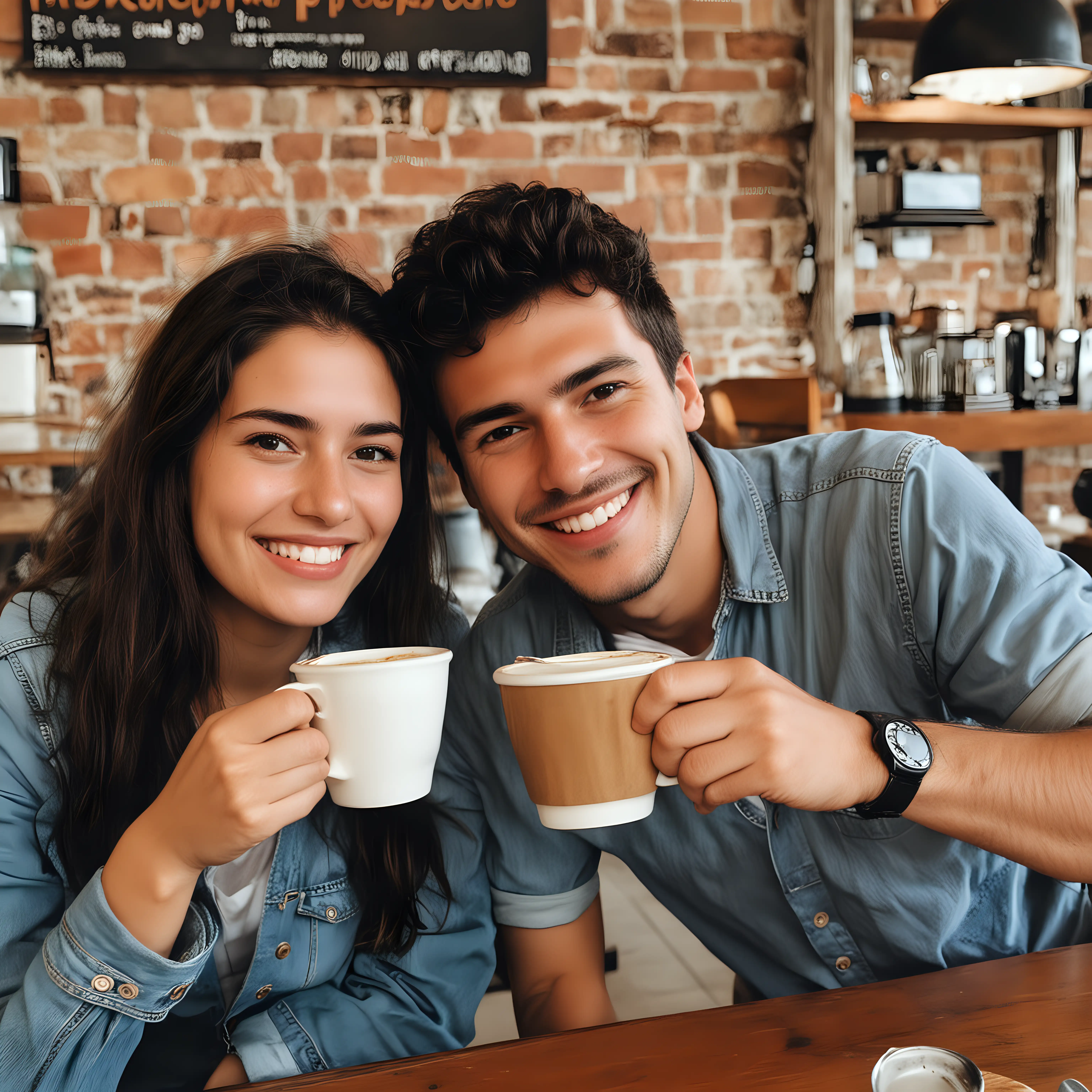 Smiling Friends Enjoying Coffee in a Colombian Cafe